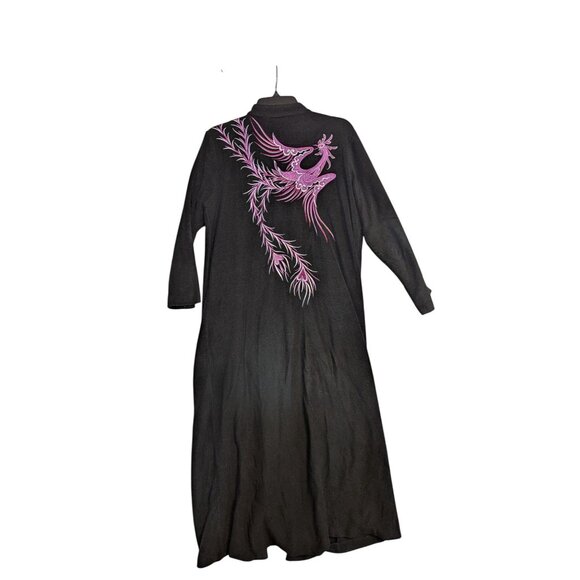 Bob Mackie Wearable Art Black Embroidered Housecoat Robe W/ Zip & Pink Heart Des - Picture 9 of 10
